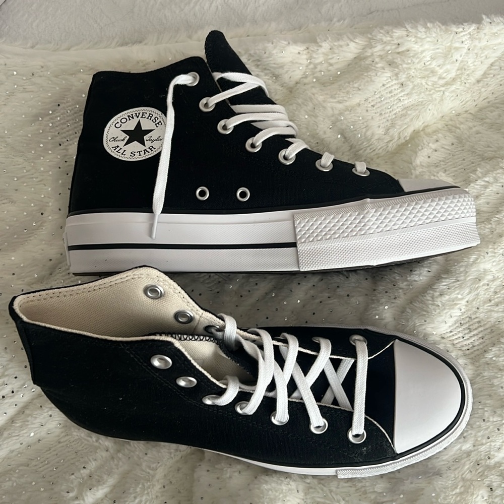 Converse high top platform sneakers black women’s 8